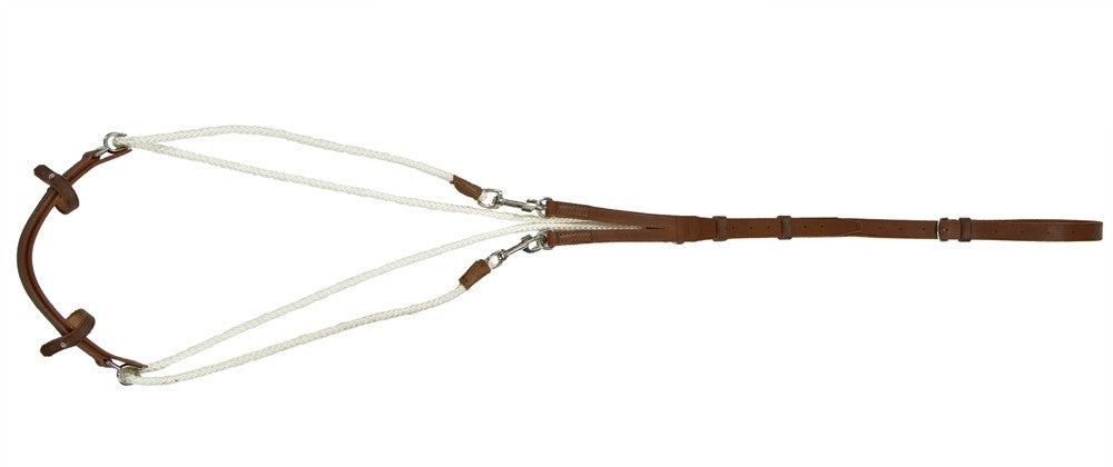 Gogue en cuir végétal marron et corde pour dressage du cheval - Sellerie Cassou