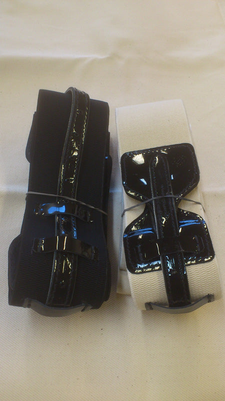 Sangle et sursangle élastique USA noire avec sanglons en cuir verni - Sellerie Cassou